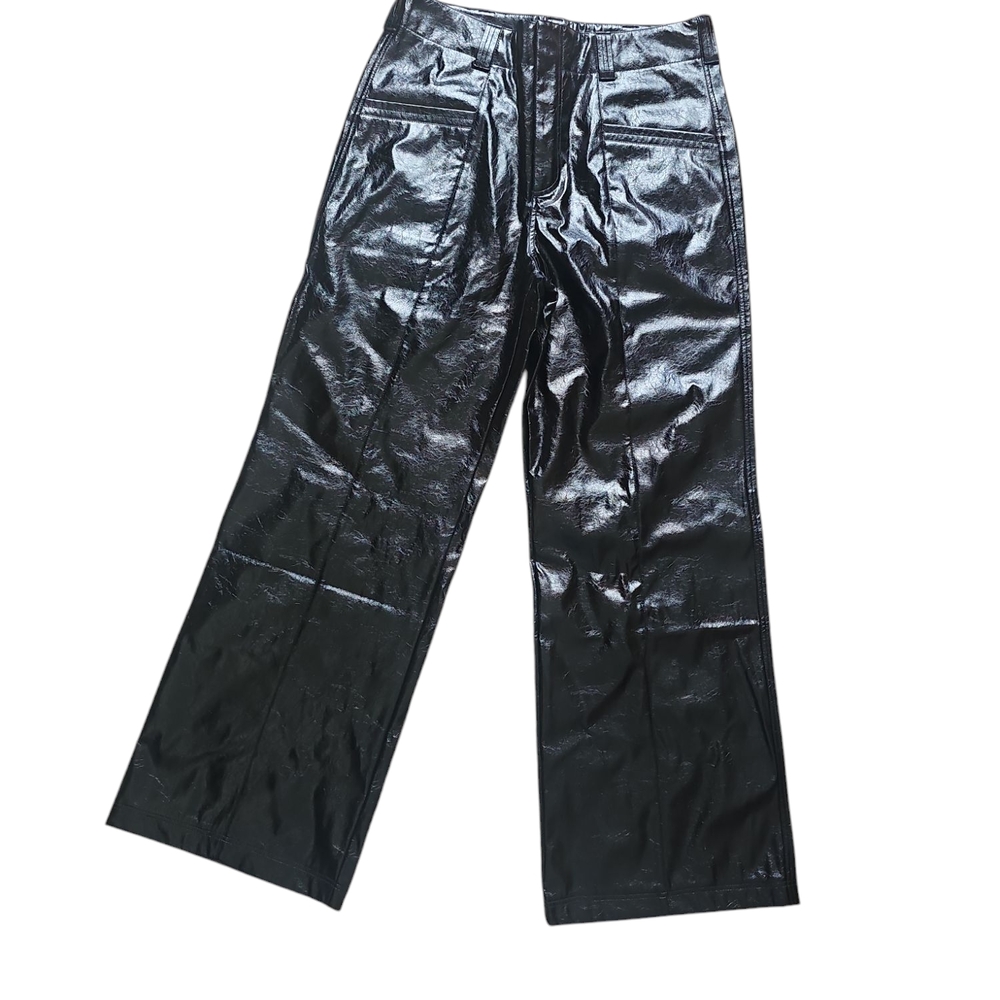 Black Glossy Boot Cut Pants with Flare